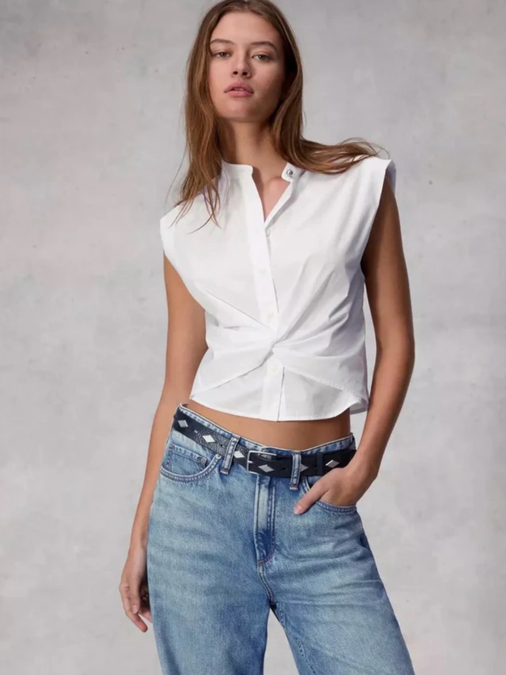 Jason Wu Twist Front Sleeveless Blouse NWT Size M 100% cotton